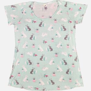 Nite Nite Munki Munki SS Sleep Shirt Dress Seafoam Green Bunnies - Women's XS